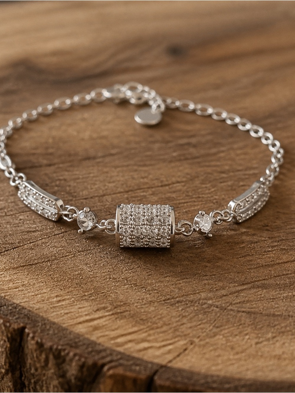 Sterling Silver Crystal Cylinder Bracelet in Silver